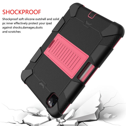 For iPad Pro 11 (2020) Shockproof Two-Color Silicone Protection Tablet Case with Holder & Pen Slot(Black+Hot Pink) - iPad Pro 11 (2020) Cases by buy2fix | Online Shopping UK | buy2fix