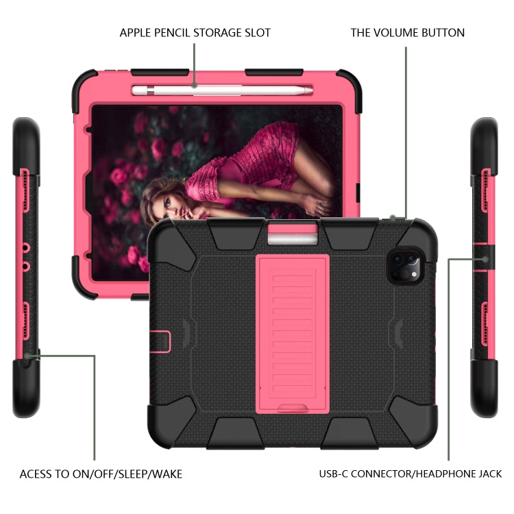 For iPad Pro 11 (2020) Shockproof Two-Color Silicone Protection Tablet Case with Holder & Pen Slot(Black+Hot Pink) - iPad Pro 11 (2020) Cases by buy2fix | Online Shopping UK | buy2fix