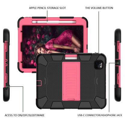For iPad Pro 11 (2020) Shockproof Two-Color Silicone Protection Tablet Case with Holder & Pen Slot(Black+Hot Pink) - iPad Pro 11 (2020) Cases by buy2fix | Online Shopping UK | buy2fix