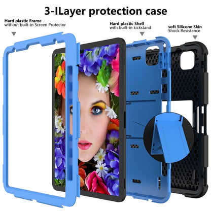For iPad Pro 11 (2020) Shockproof Two-Color Silicone Protection Tablet Case with Holder & Pen Slot(Black+Blue) - iPad Pro 11 (2020) Cases by buy2fix | Online Shopping UK | buy2fix