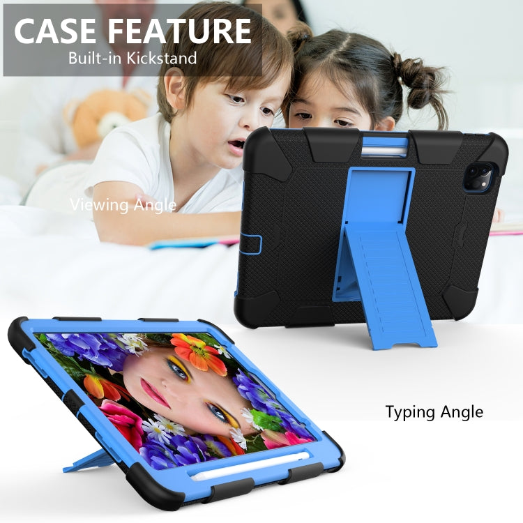 For iPad Pro 11 (2020) Shockproof Two-Color Silicone Protection Tablet Case with Holder & Pen Slot(Black+Blue) - iPad Pro 11 (2020) Cases by buy2fix | Online Shopping UK | buy2fix