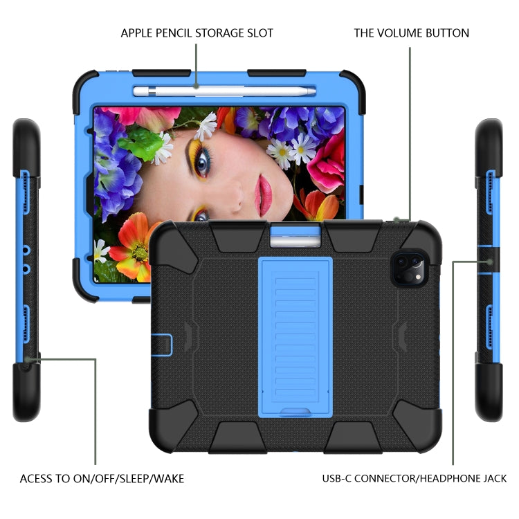 For iPad Pro 11 (2020) Shockproof Two-Color Silicone Protection Tablet Case with Holder & Pen Slot(Black+Blue) - iPad Pro 11 (2020) Cases by buy2fix | Online Shopping UK | buy2fix