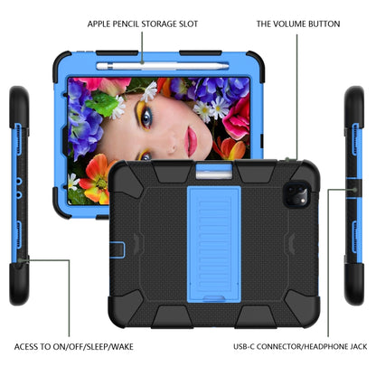 For iPad Pro 11 (2020) Shockproof Two-Color Silicone Protection Tablet Case with Holder & Pen Slot(Black+Blue) - iPad Pro 11 (2020) Cases by buy2fix | Online Shopping UK | buy2fix