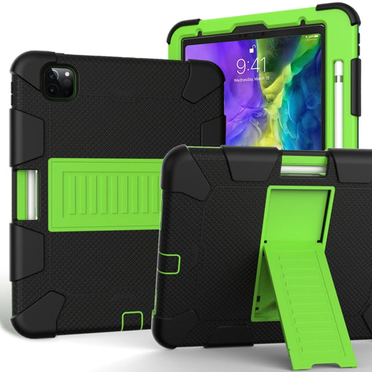 For iPad Pro 11 (2020) Shockproof Two-Color Silicone Protection Tablet Case with Holder & Pen Slot(Black+Olivine) - iPad Pro 11 (2020) Cases by buy2fix | Online Shopping UK | buy2fix