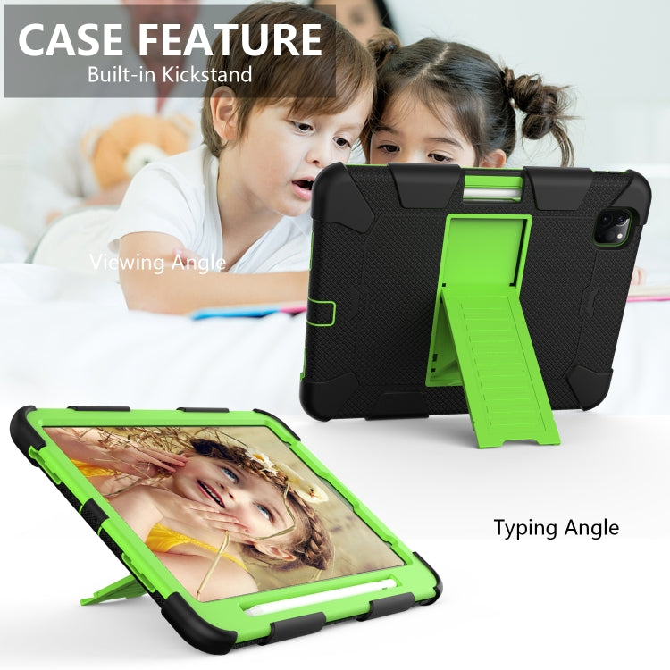 For iPad Pro 11 (2020) Shockproof Two-Color Silicone Protection Tablet Case with Holder & Pen Slot(Black+Olivine) - iPad Pro 11 (2020) Cases by buy2fix | Online Shopping UK | buy2fix