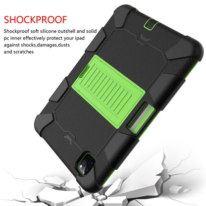 For iPad Pro 11 (2020) Shockproof Two-Color Silicone Protection Tablet Case with Holder & Pen Slot(Black+Olivine) - iPad Pro 11 (2020) Cases by buy2fix | Online Shopping UK | buy2fix
