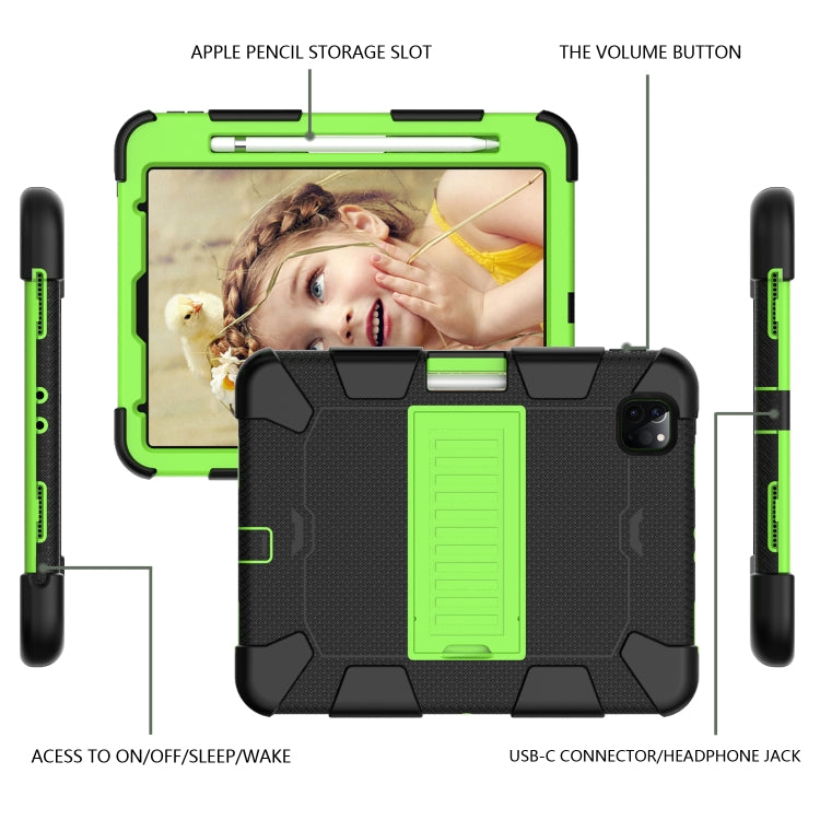 For iPad Pro 11 (2020) Shockproof Two-Color Silicone Protection Tablet Case with Holder & Pen Slot(Black+Olivine) - iPad Pro 11 (2020) Cases by buy2fix | Online Shopping UK | buy2fix