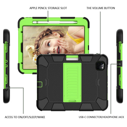 For iPad Pro 11 (2020) Shockproof Two-Color Silicone Protection Tablet Case with Holder & Pen Slot(Black+Olivine) - iPad Pro 11 (2020) Cases by buy2fix | Online Shopping UK | buy2fix