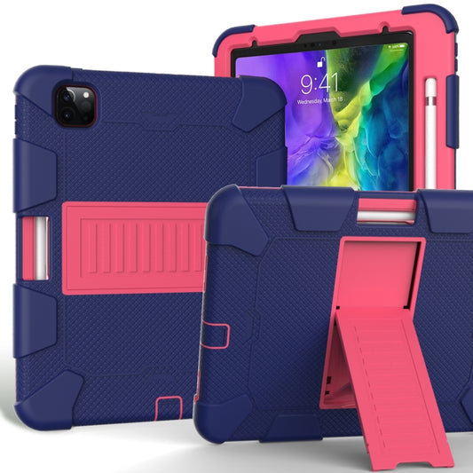 For iPad Pro 11 (2020) Shockproof Two-Color Silicone Protection Tablet Case with Holder & Pen Slot(Navy+Hot Pink) - iPad Pro 11 (2020) Cases by buy2fix | Online Shopping UK | buy2fix