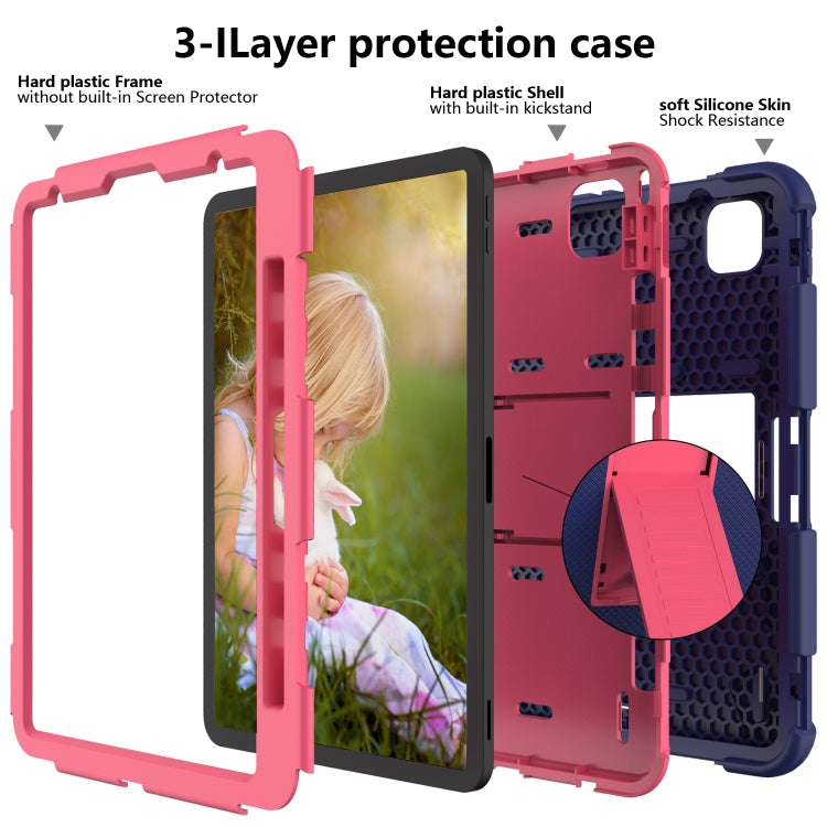 For iPad Pro 11 (2020) Shockproof Two-Color Silicone Protection Tablet Case with Holder & Pen Slot(Navy+Hot Pink) - iPad Pro 11 (2020) Cases by buy2fix | Online Shopping UK | buy2fix