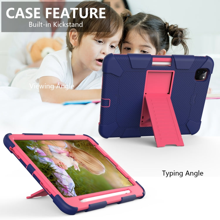 For iPad Pro 11 (2020) Shockproof Two-Color Silicone Protection Tablet Case with Holder & Pen Slot(Navy+Hot Pink) - iPad Pro 11 (2020) Cases by buy2fix | Online Shopping UK | buy2fix