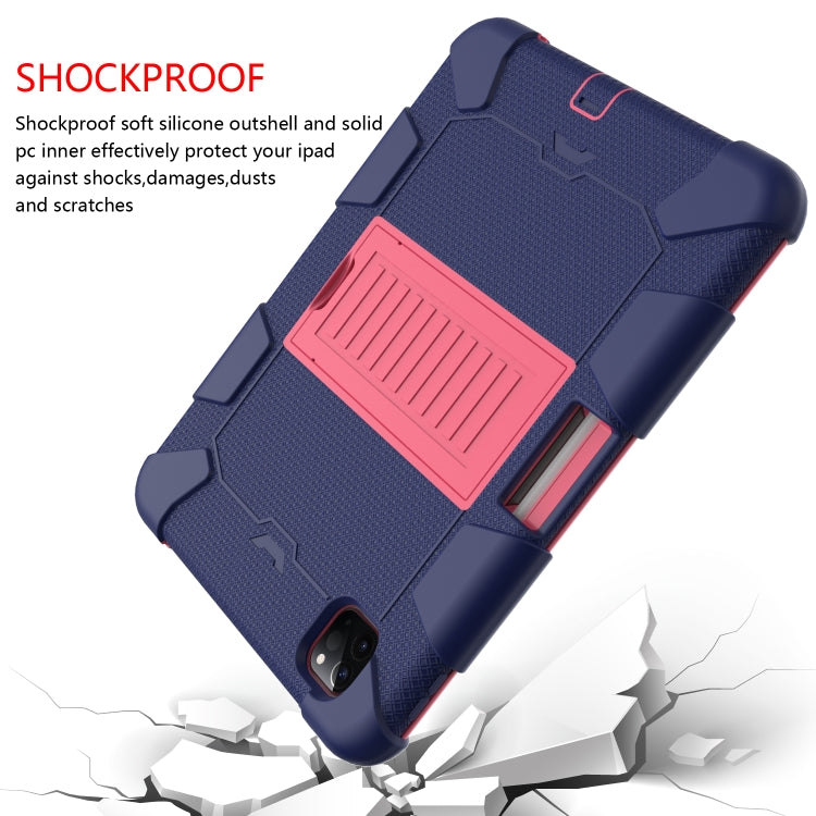 For iPad Pro 11 (2020) Shockproof Two-Color Silicone Protection Tablet Case with Holder & Pen Slot(Navy+Hot Pink) - iPad Pro 11 (2020) Cases by buy2fix | Online Shopping UK | buy2fix