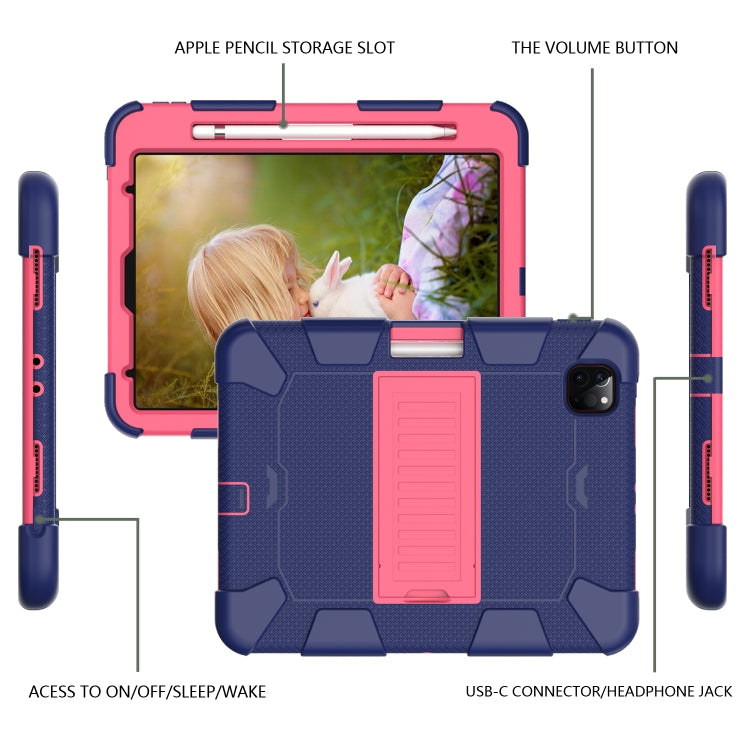 For iPad Pro 11 (2020) Shockproof Two-Color Silicone Protection Tablet Case with Holder & Pen Slot(Navy+Hot Pink) - iPad Pro 11 (2020) Cases by buy2fix | Online Shopping UK | buy2fix