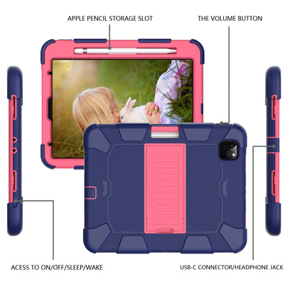 For iPad Pro 11 (2020) Shockproof Two-Color Silicone Protection Tablet Case with Holder & Pen Slot(Navy+Hot Pink) - iPad Pro 11 (2020) Cases by buy2fix | Online Shopping UK | buy2fix