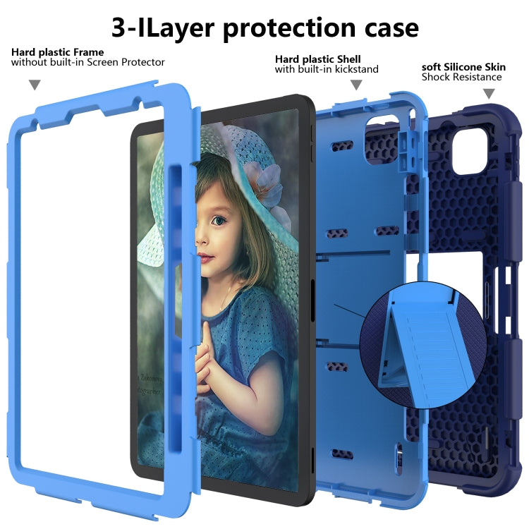For iPad Pro 11 (2020) Shockproof Two-Color Silicone Protection Tablet Case with Holder & Pen Slot(Navy+Blue) - iPad Pro 11 (2020) Cases by buy2fix | Online Shopping UK | buy2fix