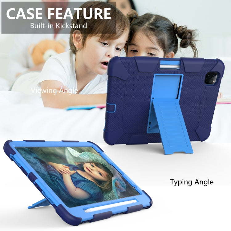For iPad Pro 11 (2020) Shockproof Two-Color Silicone Protection Tablet Case with Holder & Pen Slot(Navy+Blue) - iPad Pro 11 (2020) Cases by buy2fix | Online Shopping UK | buy2fix