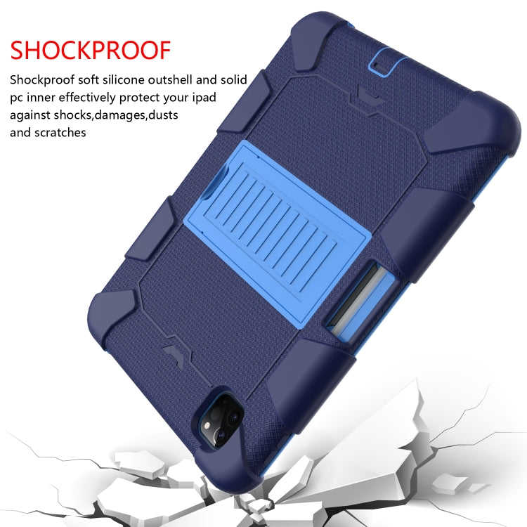 For iPad Pro 11 (2020) Shockproof Two-Color Silicone Protection Tablet Case with Holder & Pen Slot(Navy+Blue) - iPad Pro 11 (2020) Cases by buy2fix | Online Shopping UK | buy2fix