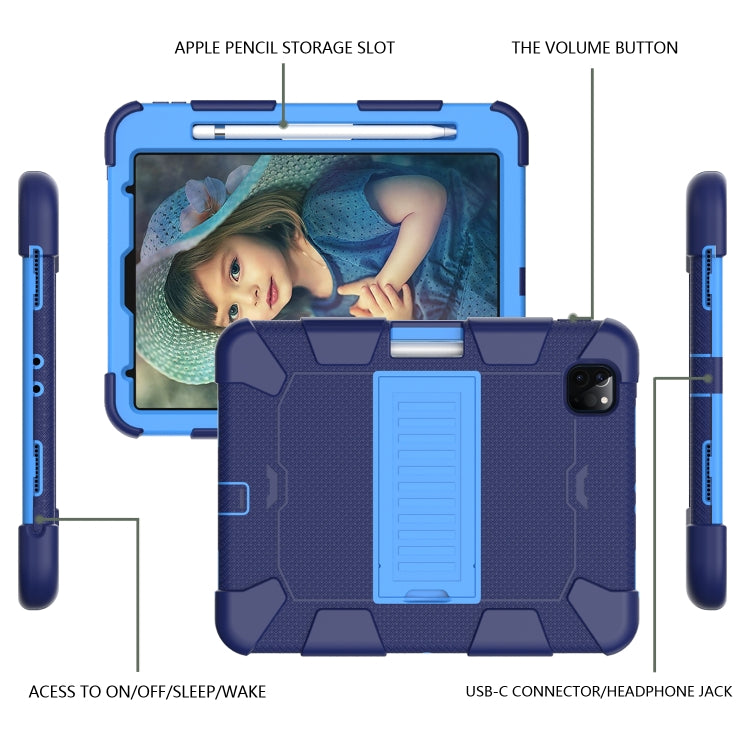For iPad Pro 11 (2020) Shockproof Two-Color Silicone Protection Tablet Case with Holder & Pen Slot(Navy+Blue) - iPad Pro 11 (2020) Cases by buy2fix | Online Shopping UK | buy2fix