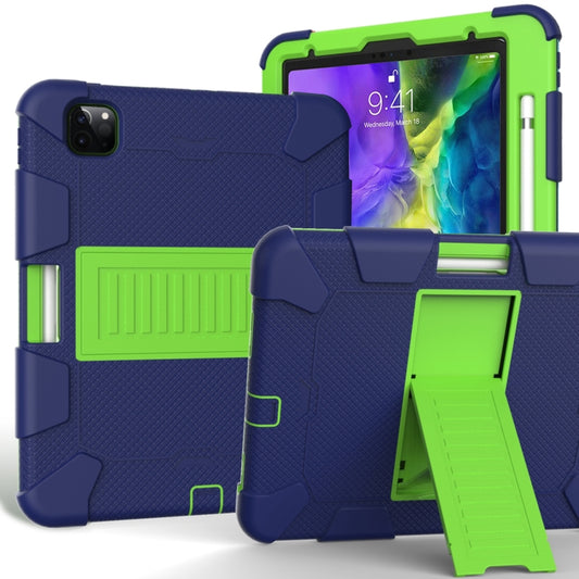 For iPad Pro 11 (2020) Shockproof Two-Color Silicone Protection Tablet Case with Holder & Pen Slot(Navy+Olivine) - iPad Pro 11 (2020) Cases by buy2fix | Online Shopping UK | buy2fix