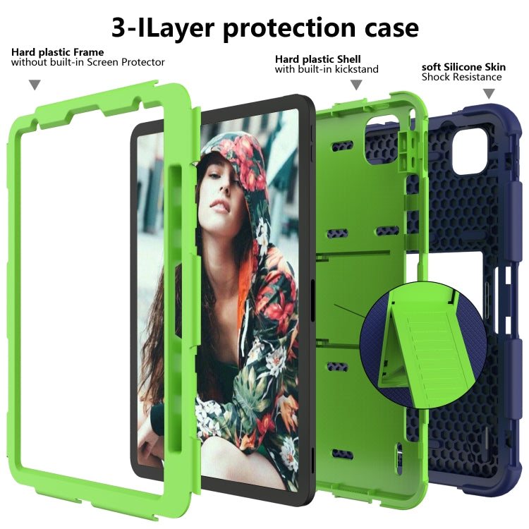 For iPad Pro 11 (2020) Shockproof Two-Color Silicone Protection Tablet Case with Holder & Pen Slot(Navy+Olivine) - iPad Pro 11 (2020) Cases by buy2fix | Online Shopping UK | buy2fix