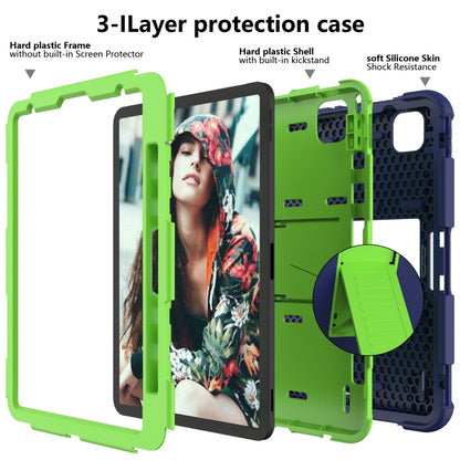 For iPad Pro 11 (2020) Shockproof Two-Color Silicone Protection Tablet Case with Holder & Pen Slot(Navy+Olivine) - iPad Pro 11 (2020) Cases by buy2fix | Online Shopping UK | buy2fix