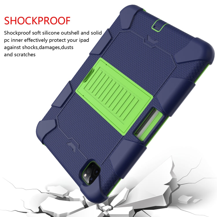 For iPad Pro 11 (2020) Shockproof Two-Color Silicone Protection Tablet Case with Holder & Pen Slot(Navy+Olivine) - iPad Pro 11 (2020) Cases by buy2fix | Online Shopping UK | buy2fix