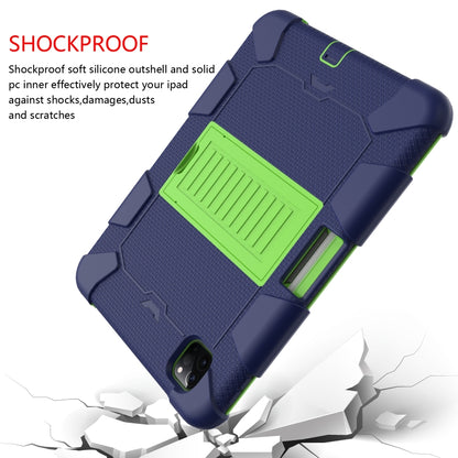 For iPad Pro 11 (2020) Shockproof Two-Color Silicone Protection Tablet Case with Holder & Pen Slot(Navy+Olivine) - iPad Pro 11 (2020) Cases by buy2fix | Online Shopping UK | buy2fix