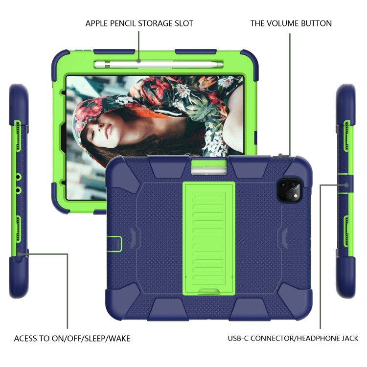 For iPad Pro 11 (2020) Shockproof Two-Color Silicone Protection Tablet Case with Holder & Pen Slot(Navy+Olivine) - iPad Pro 11 (2020) Cases by buy2fix | Online Shopping UK | buy2fix