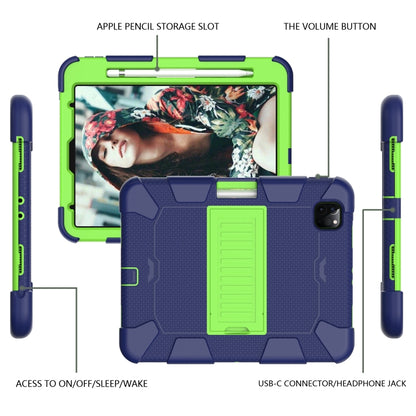 For iPad Pro 11 (2020) Shockproof Two-Color Silicone Protection Tablet Case with Holder & Pen Slot(Navy+Olivine) - iPad Pro 11 (2020) Cases by buy2fix | Online Shopping UK | buy2fix