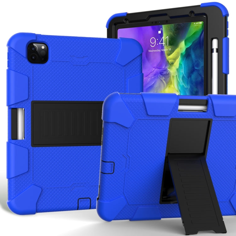 For iPad Pro 11 (2020) Shockproof Two-Color Silicone Protection Tablet Case with Holder & Pen Slot(Blue+Black) - iPad Pro 11 (2020) Cases by buy2fix | Online Shopping UK | buy2fix