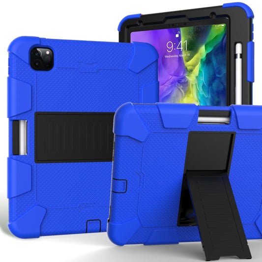 For iPad Pro 11 (2020) Shockproof Two-Color Silicone Protection Tablet Case with Holder & Pen Slot(Blue+Black) - iPad Pro 11 (2020) Cases by buy2fix | Online Shopping UK | buy2fix