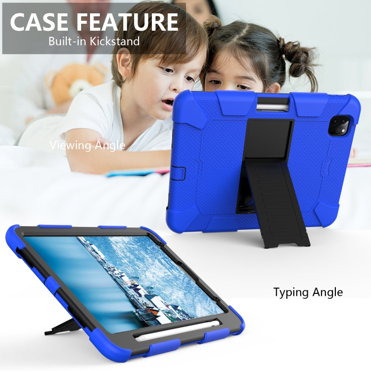 For iPad Pro 11 (2020) Shockproof Two-Color Silicone Protection Tablet Case with Holder & Pen Slot(Blue+Black) - iPad Pro 11 (2020) Cases by buy2fix | Online Shopping UK | buy2fix