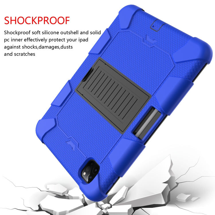 For iPad Pro 11 (2020) Shockproof Two-Color Silicone Protection Tablet Case with Holder & Pen Slot(Blue+Black) - iPad Pro 11 (2020) Cases by buy2fix | Online Shopping UK | buy2fix