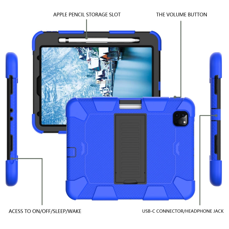 For iPad Pro 11 (2020) Shockproof Two-Color Silicone Protection Tablet Case with Holder & Pen Slot(Blue+Black) - iPad Pro 11 (2020) Cases by buy2fix | Online Shopping UK | buy2fix