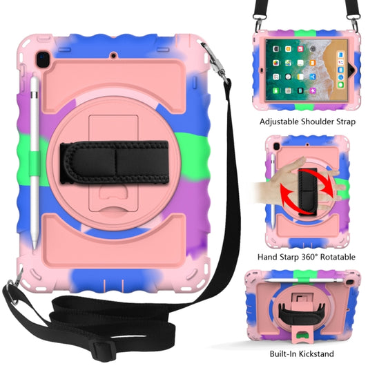 For iPad 9.7 (2018) & (2017) 360 Degree Rotation PC + Silicone Shockproof Combination Case with Holder & Hand Grip Strap & Neck Strap(Colorful+Rose Gold) - iPad 9.7 (2018) & (2017) Cases by buy2fix | Online Shopping UK | buy2fix