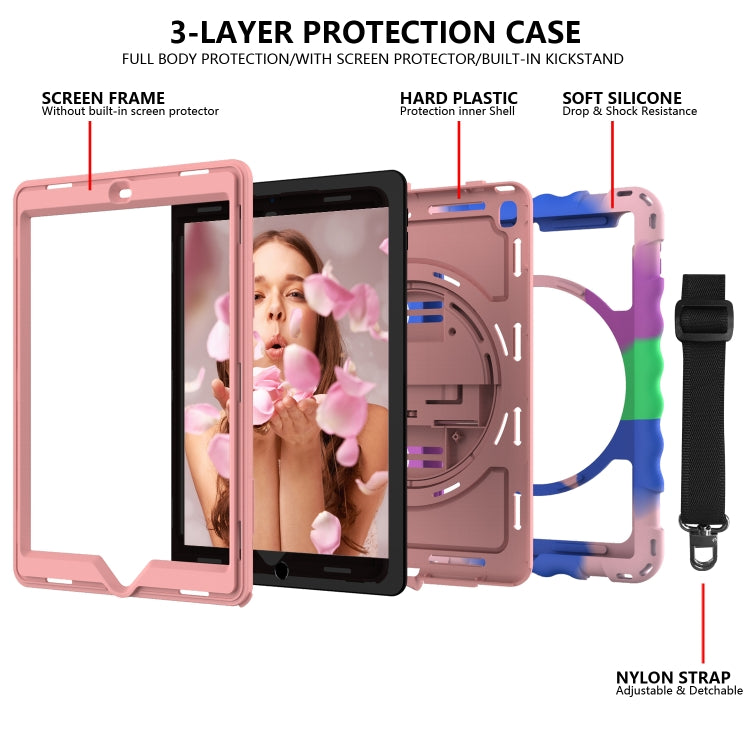 For iPad 9.7 (2018) & (2017) 360 Degree Rotation PC + Silicone Shockproof Combination Case with Holder & Hand Grip Strap & Neck Strap(Colorful+Rose Gold) - iPad 9.7 (2018) & (2017) Cases by buy2fix | Online Shopping UK | buy2fix