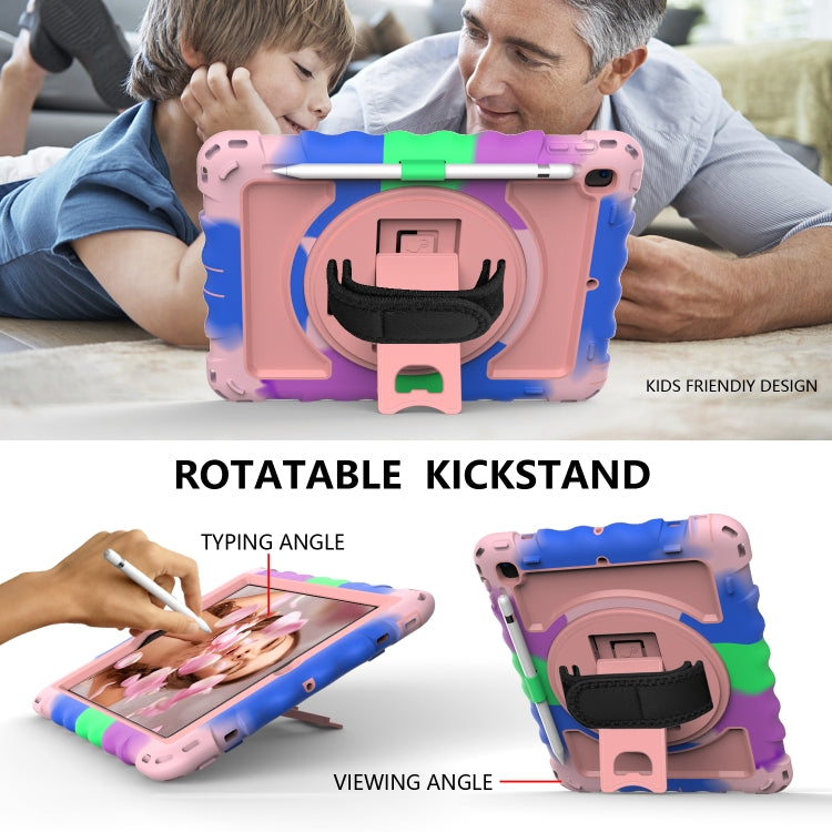 For iPad 9.7 (2018) & (2017) 360 Degree Rotation PC + Silicone Shockproof Combination Case with Holder & Hand Grip Strap & Neck Strap(Colorful+Rose Gold) - iPad 9.7 (2018) & (2017) Cases by buy2fix | Online Shopping UK | buy2fix