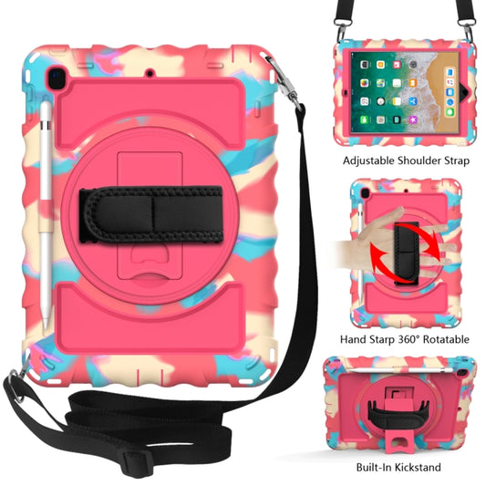 For iPad 9.7 (2018) & (2017) 360 Degree Rotation PC + Silicone Shockproof Combination Case with Holder & Hand Grip Strap & Neck Strap(Colorful+Hot Pink) - iPad 9.7 (2018) & (2017) Cases by buy2fix | Online Shopping UK | buy2fix