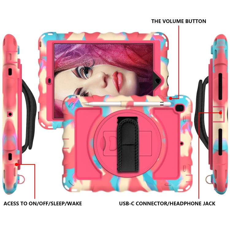 For iPad 9.7 (2018) & (2017) 360 Degree Rotation PC + Silicone Shockproof Combination Case with Holder & Hand Grip Strap & Neck Strap(Colorful+Hot Pink) - iPad 9.7 (2018) & (2017) Cases by buy2fix | Online Shopping UK | buy2fix