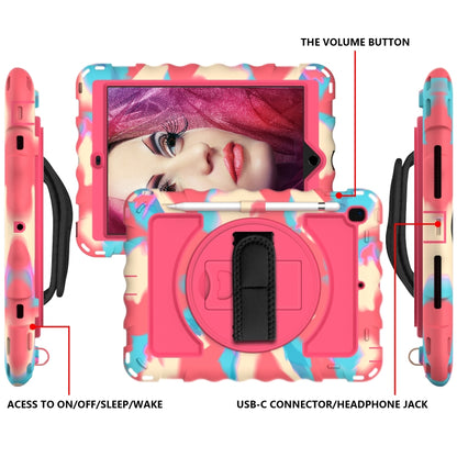 For iPad 9.7 (2018) & (2017) 360 Degree Rotation PC + Silicone Shockproof Combination Case with Holder & Hand Grip Strap & Neck Strap(Colorful+Hot Pink) - iPad 9.7 (2018) & (2017) Cases by buy2fix | Online Shopping UK | buy2fix