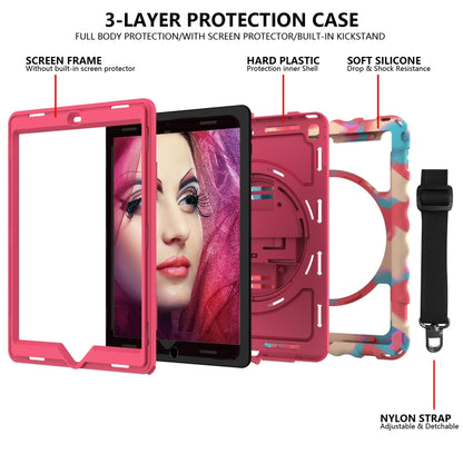 For iPad 9.7 (2018) & (2017) 360 Degree Rotation PC + Silicone Shockproof Combination Case with Holder & Hand Grip Strap & Neck Strap(Colorful+Hot Pink) - iPad 9.7 (2018) & (2017) Cases by buy2fix | Online Shopping UK | buy2fix