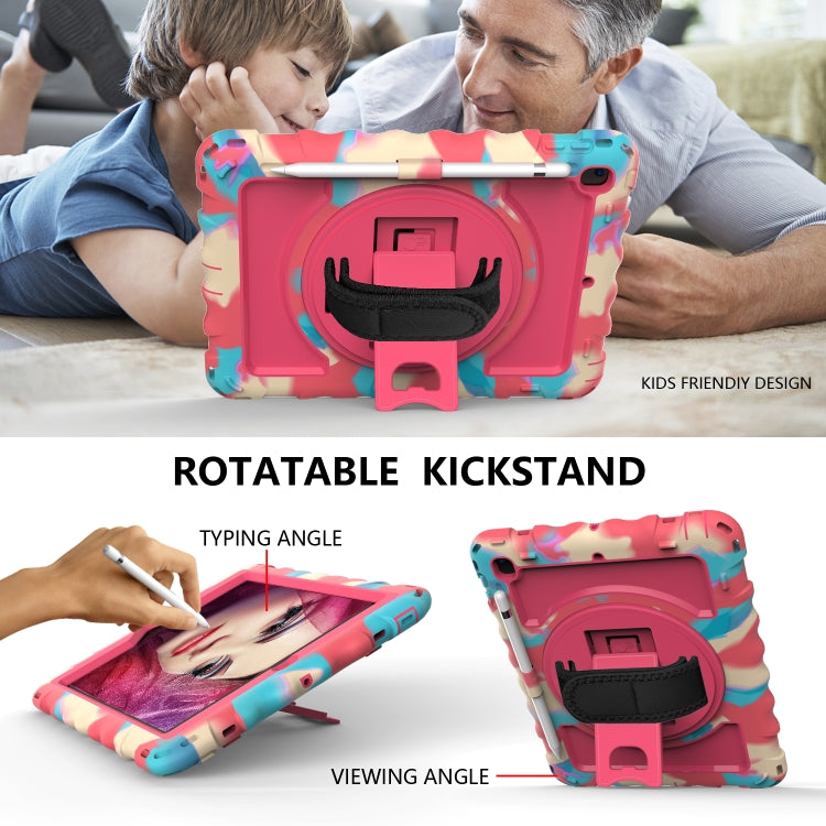 For iPad 9.7 (2018) & (2017) 360 Degree Rotation PC + Silicone Shockproof Combination Case with Holder & Hand Grip Strap & Neck Strap(Colorful+Hot Pink) - iPad 9.7 (2018) & (2017) Cases by buy2fix | Online Shopping UK | buy2fix