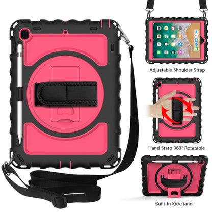 For iPad 9.7 (2018) & (2017) 360 Degree Rotation PC + Silicone Shockproof Combination Case with Holder & Hand Grip Strap & Neck Strap(Black+Hot Pink) - iPad 9.7 (2018) & (2017) Cases by buy2fix | Online Shopping UK | buy2fix