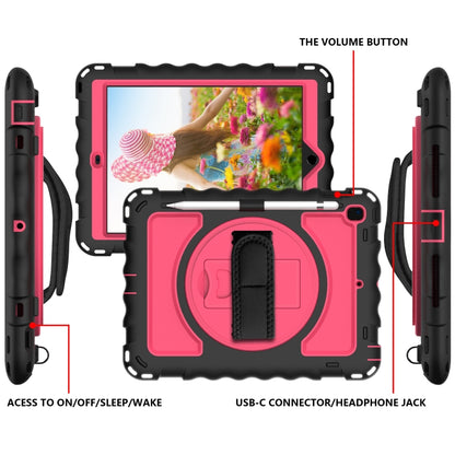 For iPad 9.7 (2018) & (2017) 360 Degree Rotation PC + Silicone Shockproof Combination Case with Holder & Hand Grip Strap & Neck Strap(Black+Hot Pink) - iPad 9.7 (2018) & (2017) Cases by buy2fix | Online Shopping UK | buy2fix