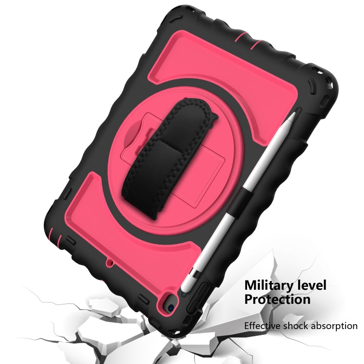 For iPad 9.7 (2018) & (2017) 360 Degree Rotation PC + Silicone Shockproof Combination Case with Holder & Hand Grip Strap & Neck Strap(Black+Hot Pink) - iPad 9.7 (2018) & (2017) Cases by buy2fix | Online Shopping UK | buy2fix
