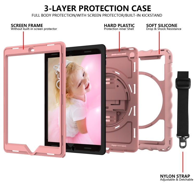 For iPad 9.7 (2018) & (2017) 360 Degree Rotation PC + Silicone Shockproof Combination Case with Holder & Hand Grip Strap & Neck Strap(Rose Gold) - iPad 9.7 (2018) & (2017) Cases by buy2fix | Online Shopping UK | buy2fix