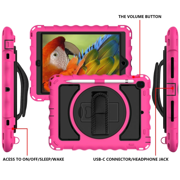 For iPad 9.7 (2018) & (2017) 360 Degree Rotation PC + Silicone Shockproof Combination Case with Holder & Hand Grip Strap & Neck Strap(Hot Pink) - iPad 9.7 (2018) & (2017) Cases by buy2fix | Online Shopping UK | buy2fix