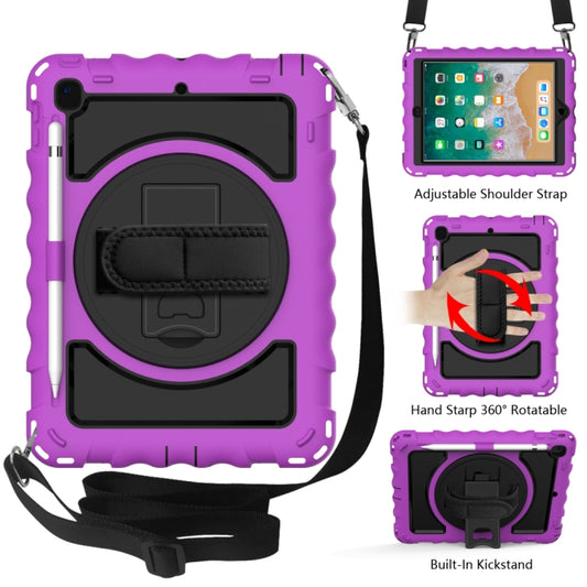 For iPad 9.7 (2018) & (2017) 360 Degree Rotation PC + Silicone Shockproof Combination Case with Holder & Hand Grip Strap & Neck Strap(Purple) - iPad 9.7 (2018) & (2017) Cases by buy2fix | Online Shopping UK | buy2fix