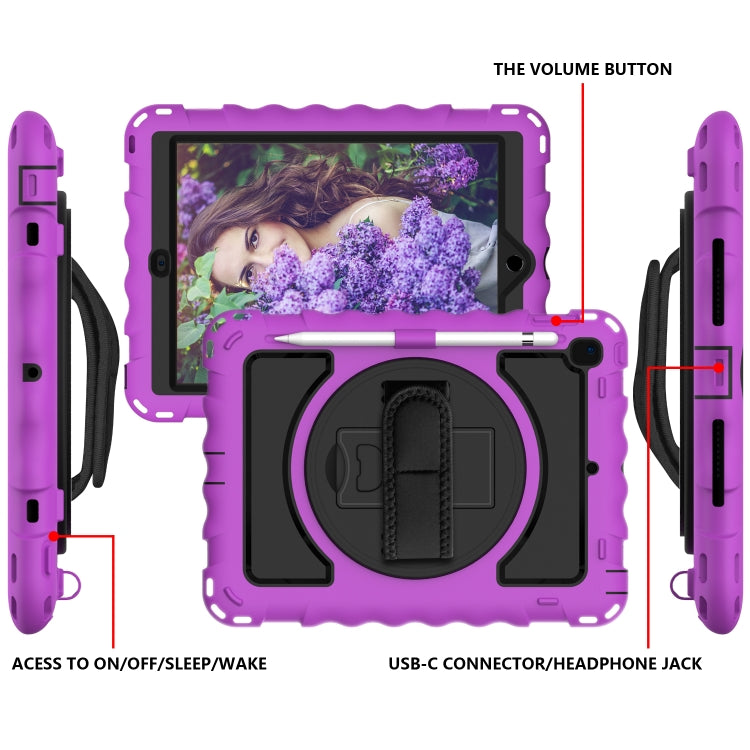 For iPad 9.7 (2018) & (2017) 360 Degree Rotation PC + Silicone Shockproof Combination Case with Holder & Hand Grip Strap & Neck Strap(Purple) - iPad 9.7 (2018) & (2017) Cases by buy2fix | Online Shopping UK | buy2fix