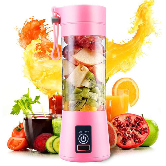 USB Rechargeable Electric Automatic Vegetable Fruit Citrus Orange Juice Maker Cup Mixer Bottle (380ML)(4 Blades Pink) - Electric juicers by buy2fix | Online Shopping UK | buy2fix